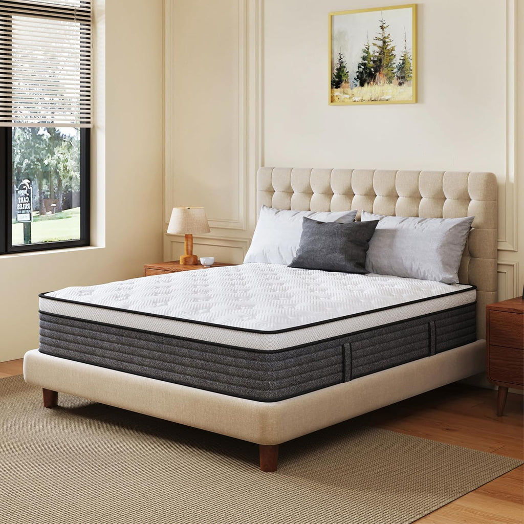 King Size Mattress, 14 Inch Hybrid King Size | Medium Feel Foam and Individual Pocket Springs, Fiberglass Free