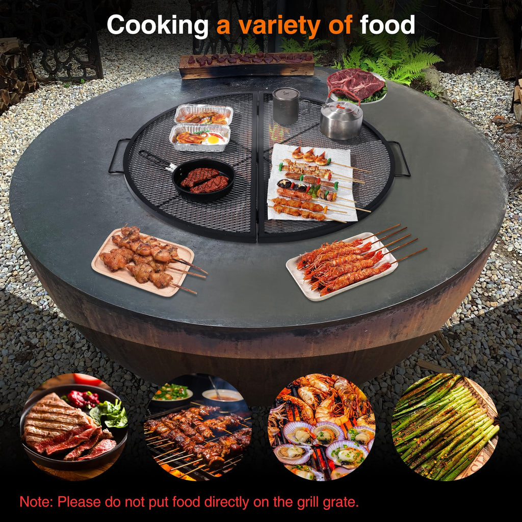 24 Inch X-Marks Folding Round Fire Pit Grill Grate with Handles