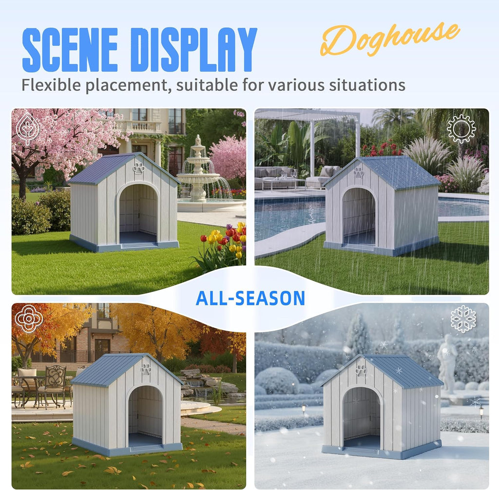 Large Dog House Indoor Outdoor, Blue, 38.62×36.26×38.07