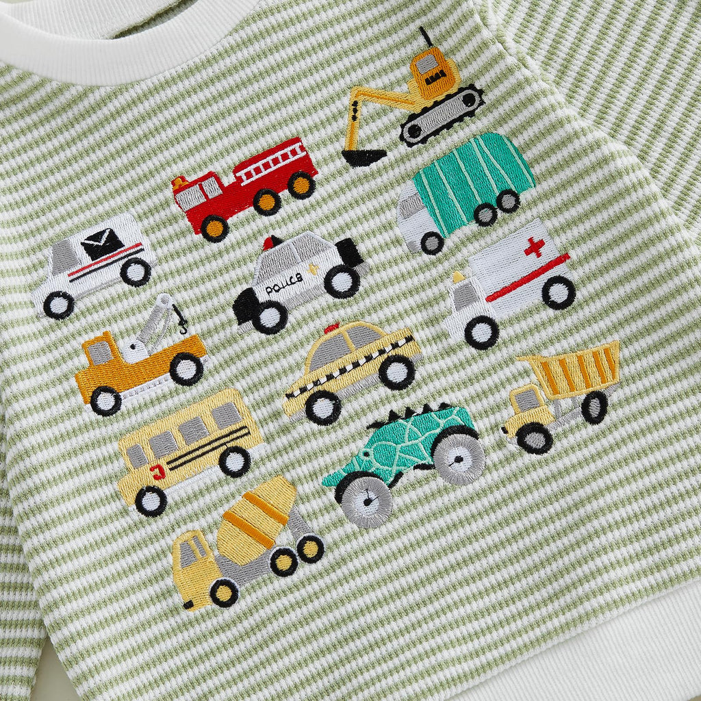 Toddler Baby Boy Fall Clothes Vehicles Sweatshirt Pants Set 2Pcs Outfit