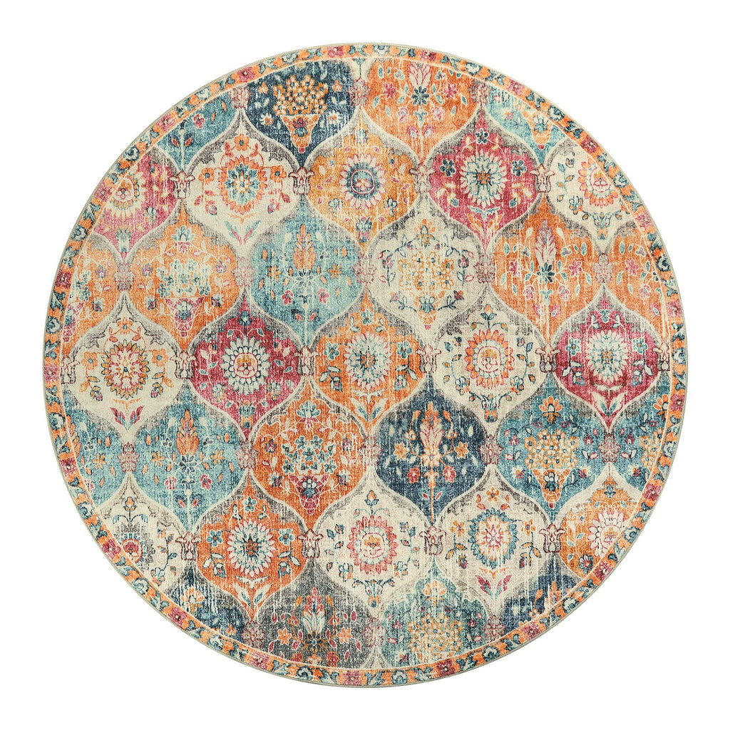 Moroccan Washable Round Area Rug, Soft Round Rugs 6ft Ultra-Thin