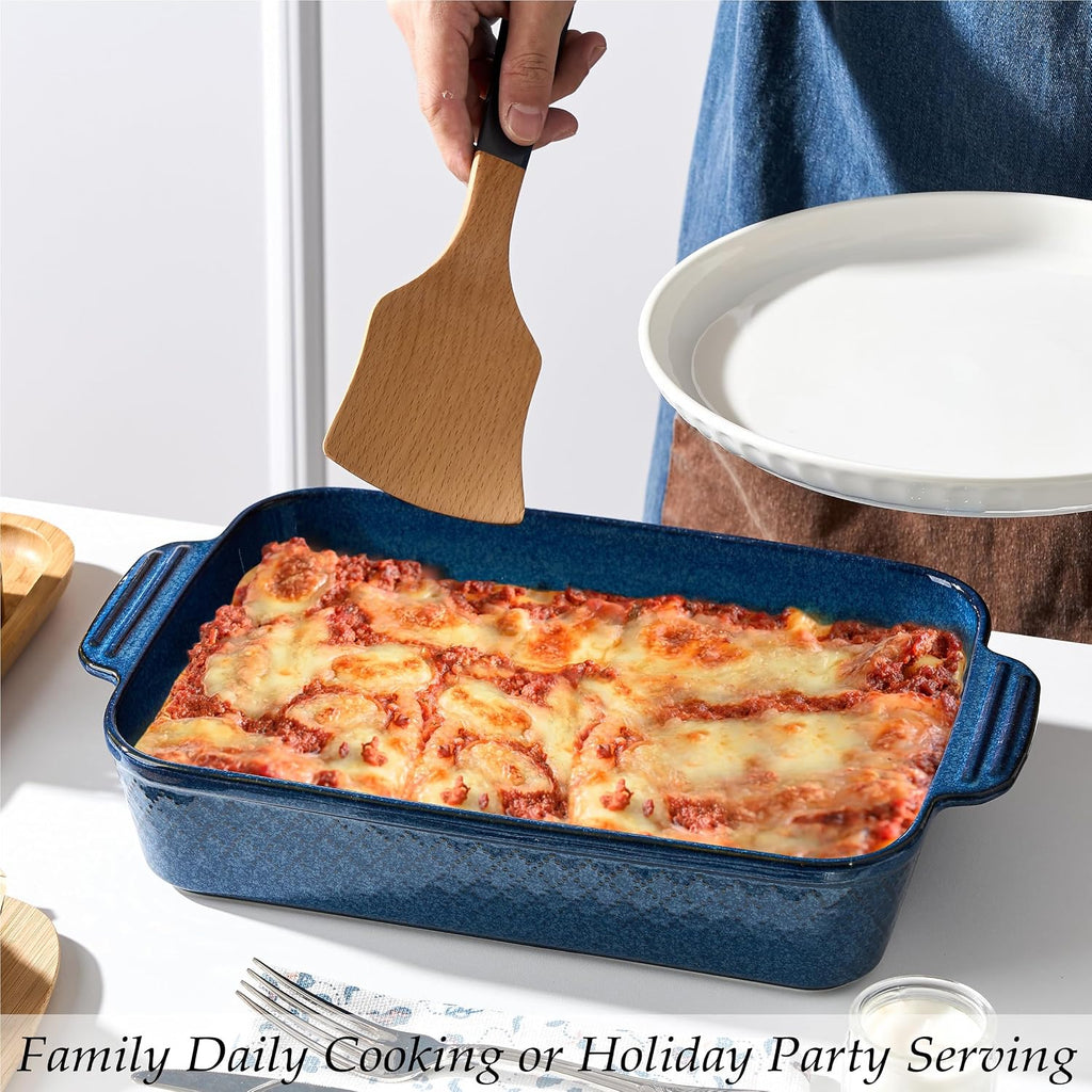 Ceramic Dish Set of 3, Casserole Dishes for Oven, Square Porcelain Bakeware Set with Handles, Lasagna Pan for