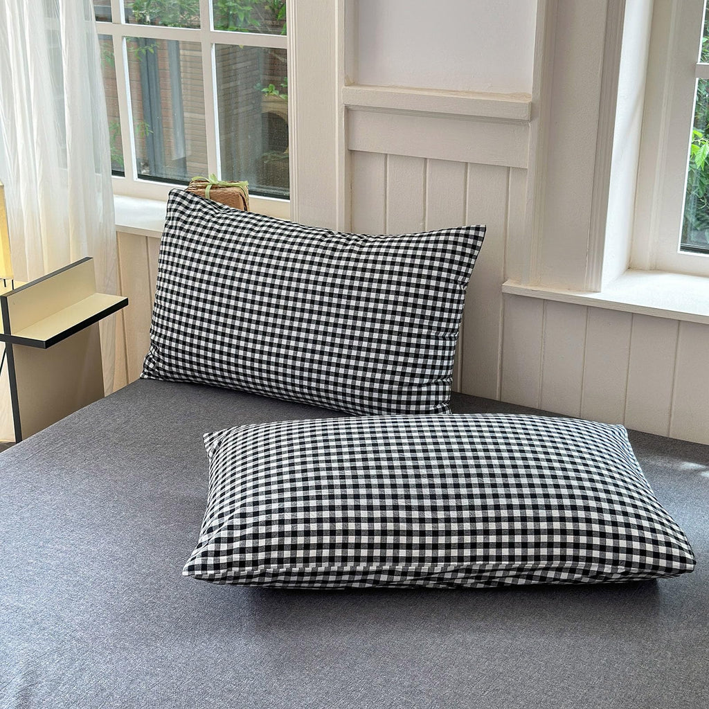 Black Gingham Comforter Full Size Boho Plaid Checkered Pattern Comforter Geometric Grid Plaid Printed Bedding