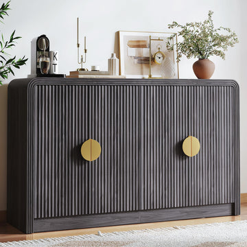 55" Fluted Buffet Sideboard Cabinet with Storage, Modern Mid-Century Buffet Cabinet with Adjustable Shelves, Coffee