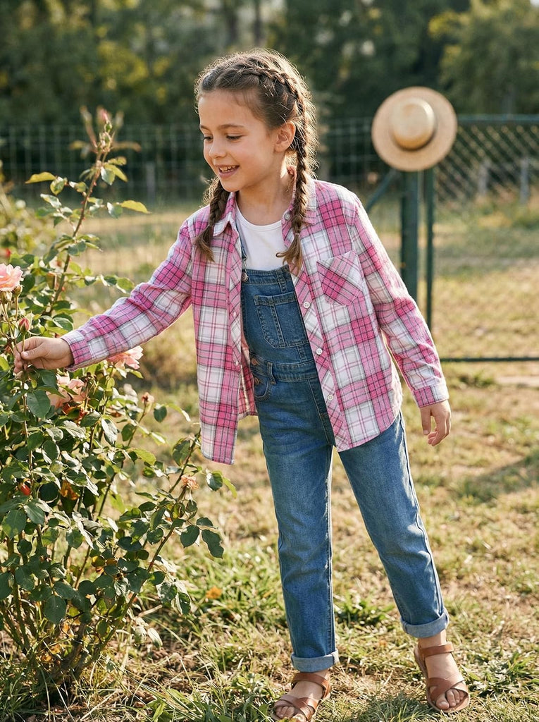 Girls Long Sleeve Flannel Buffalo Plaid Button Down Shirt