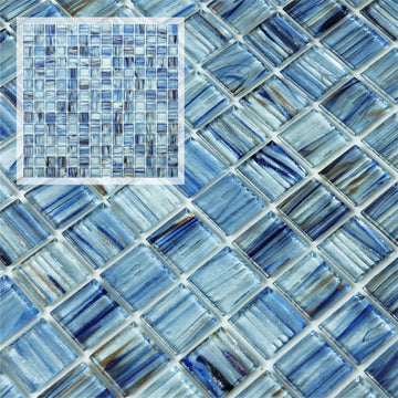 Peel and Stick Glass Tile, Light Blue Square Mosaic Tiles, 12" x 12"