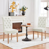 Dining Chairs Set of 2 Fabric Upholstered Dining Room Chairs with Button Tufted High Back and Solid Wood Legs for