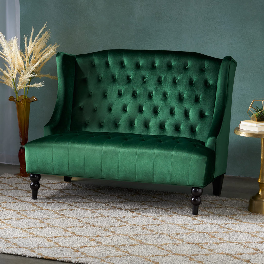 Modern Tufted Velvet Wingback Loveseat, Tufted Velvet 2 Seat Couch Sofas with High Back Thick Padded Cushioned Seats