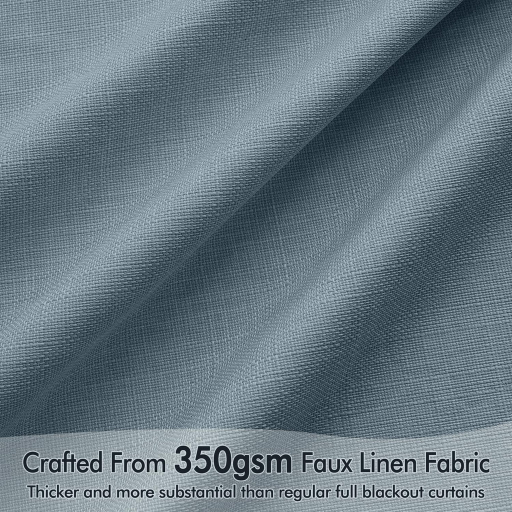 100% Blackout Back Tab Pleat Linen Curtains 50" Wx120 L, Stone Blue