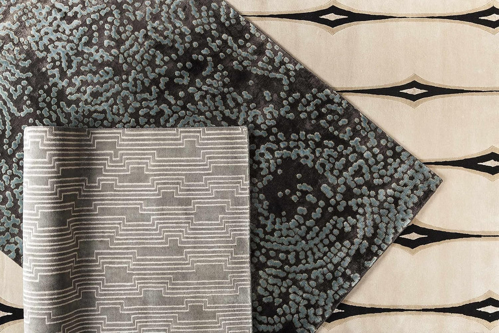 Smartt Wool Area Rug - Striped Diamond Geometric Abstract Trellis - Contemporary Modern Minimalist Transitional