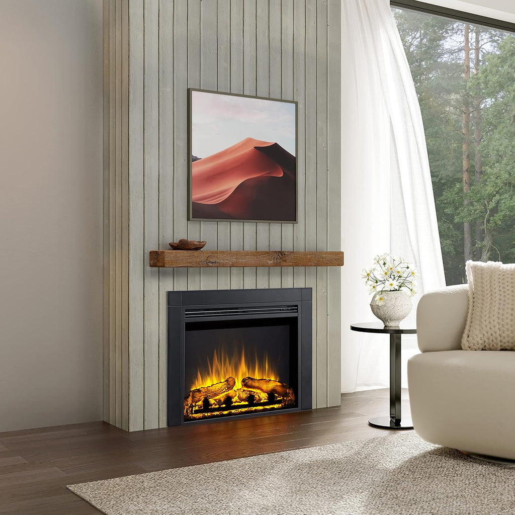 32 Inch Electric Fireplace Insert with Front Trim Kit, Fire Crackling Sound, 750W/1500W Heater, Remote Control, Black