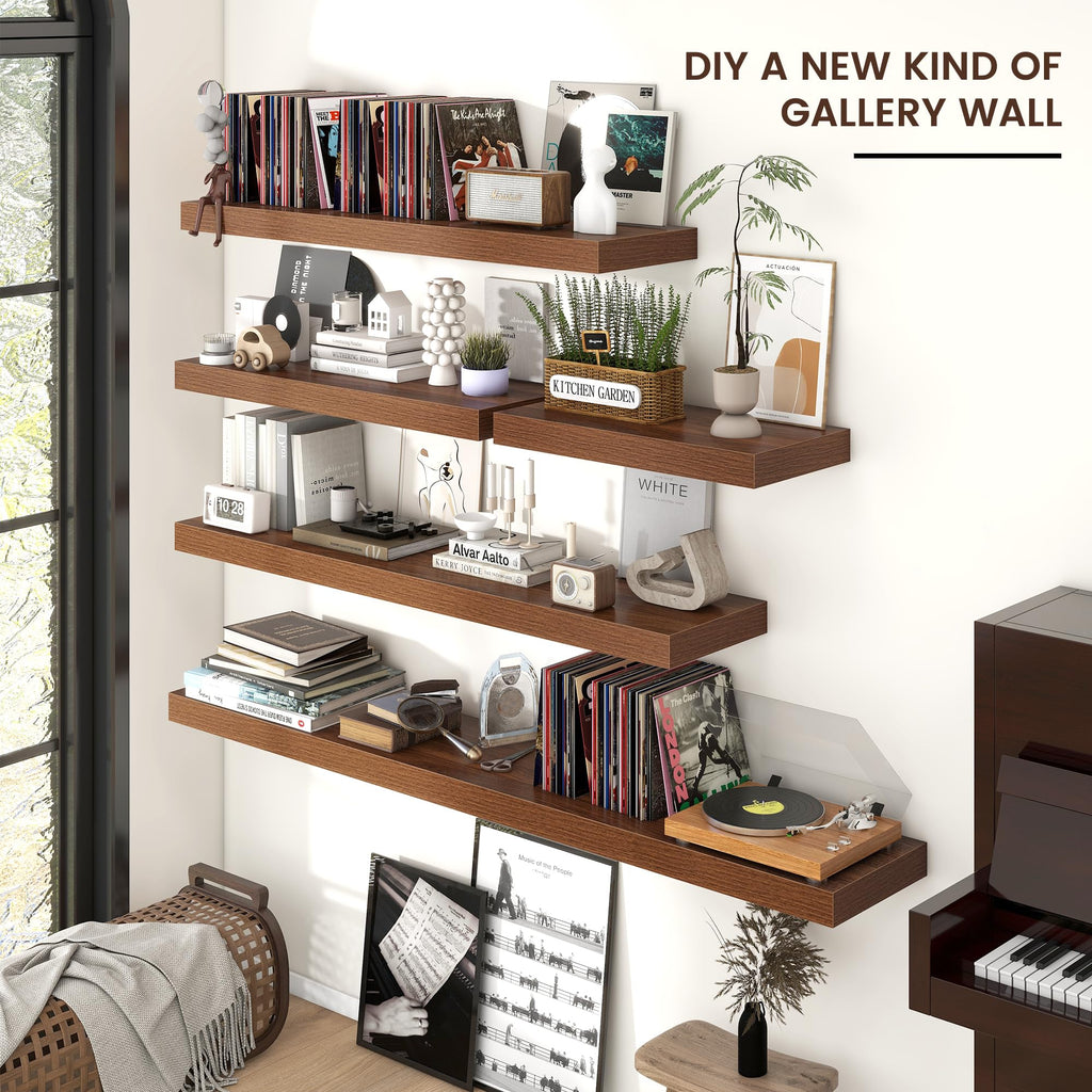 40 Inch Floating Shelves for Wall, 12"D Wood Storage Shelves, Walnut Finish