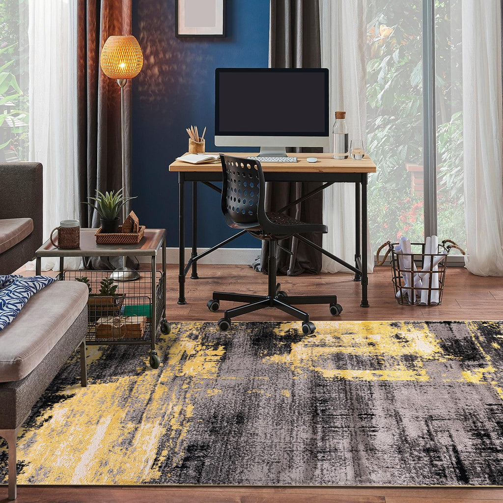 5x7 Modern Abstract Design Non Shedding Soft Ideal for Living Room,Bedroom,Kitchen Area Rug 5' x 7' Yellow