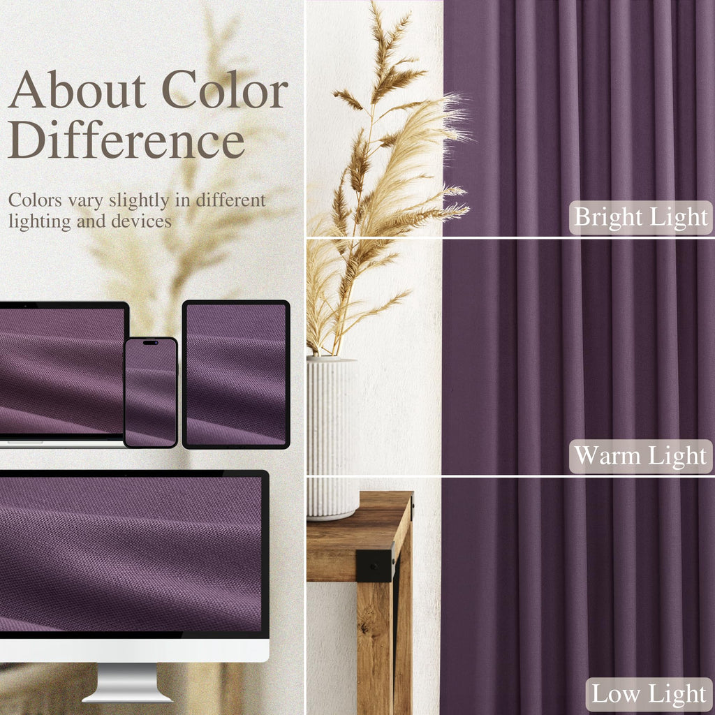 Plum Linen Curtains 102 Inches Long Rod Pocket Back Tab Drapes 2 Panels Set Sheer Light Filtering Semi Sheer Plum