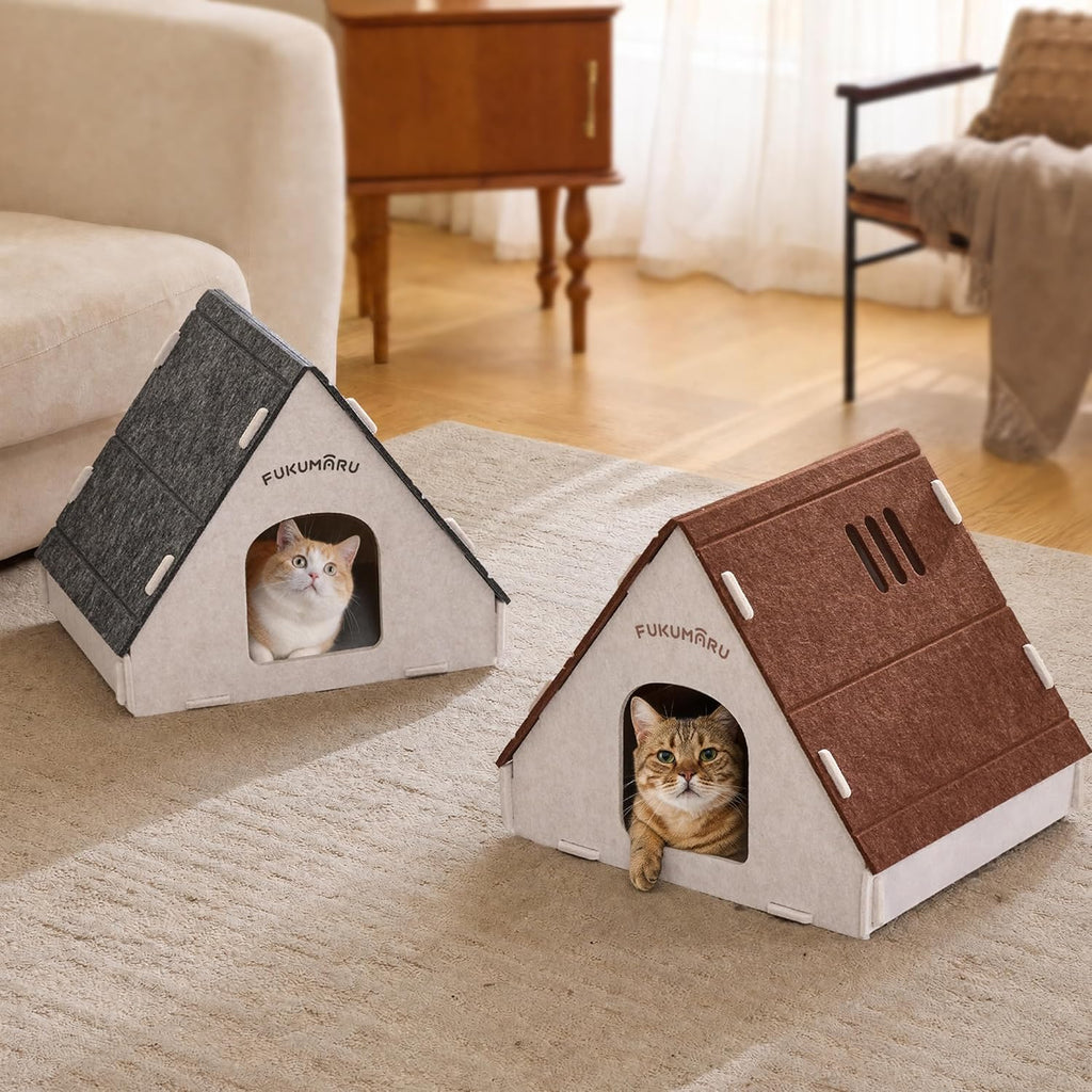 Cat House Cave Bed for Indoor Cats, Large Warm Felt Cat Hideaway
