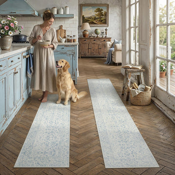 2'x6'+2'x10' Blue 2-Piece Kitchen Rug Set with Runner