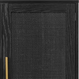 4 Door Sideboard Buffet Cabinet, Kitchen Storage Buffet with Black Painted Rattan Decorated Doors