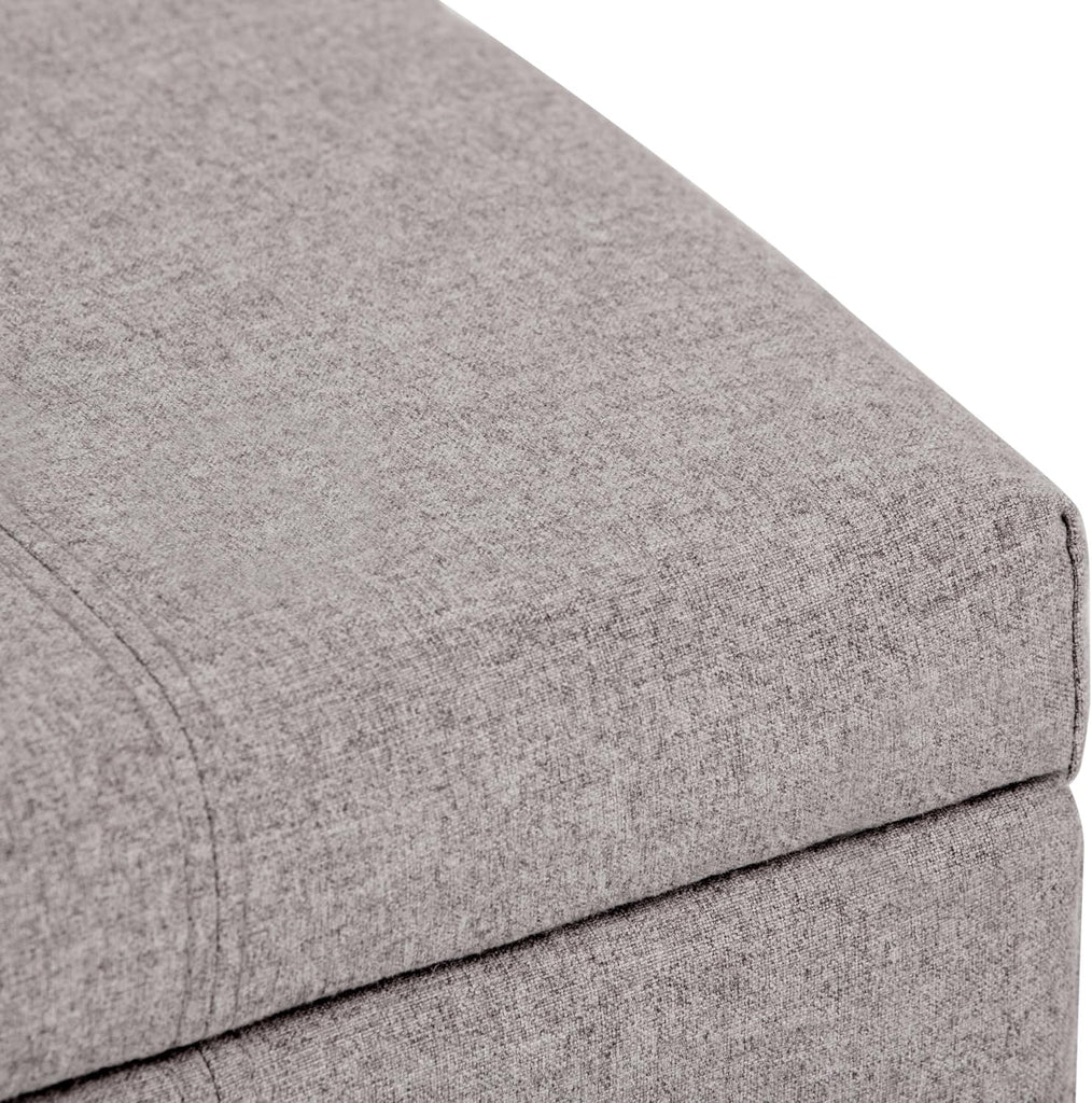 Dover 36" Wide Linen Look Fabric Storage Ottoman in Cloud Grey | Contemporary ottoman with lift-top and safety