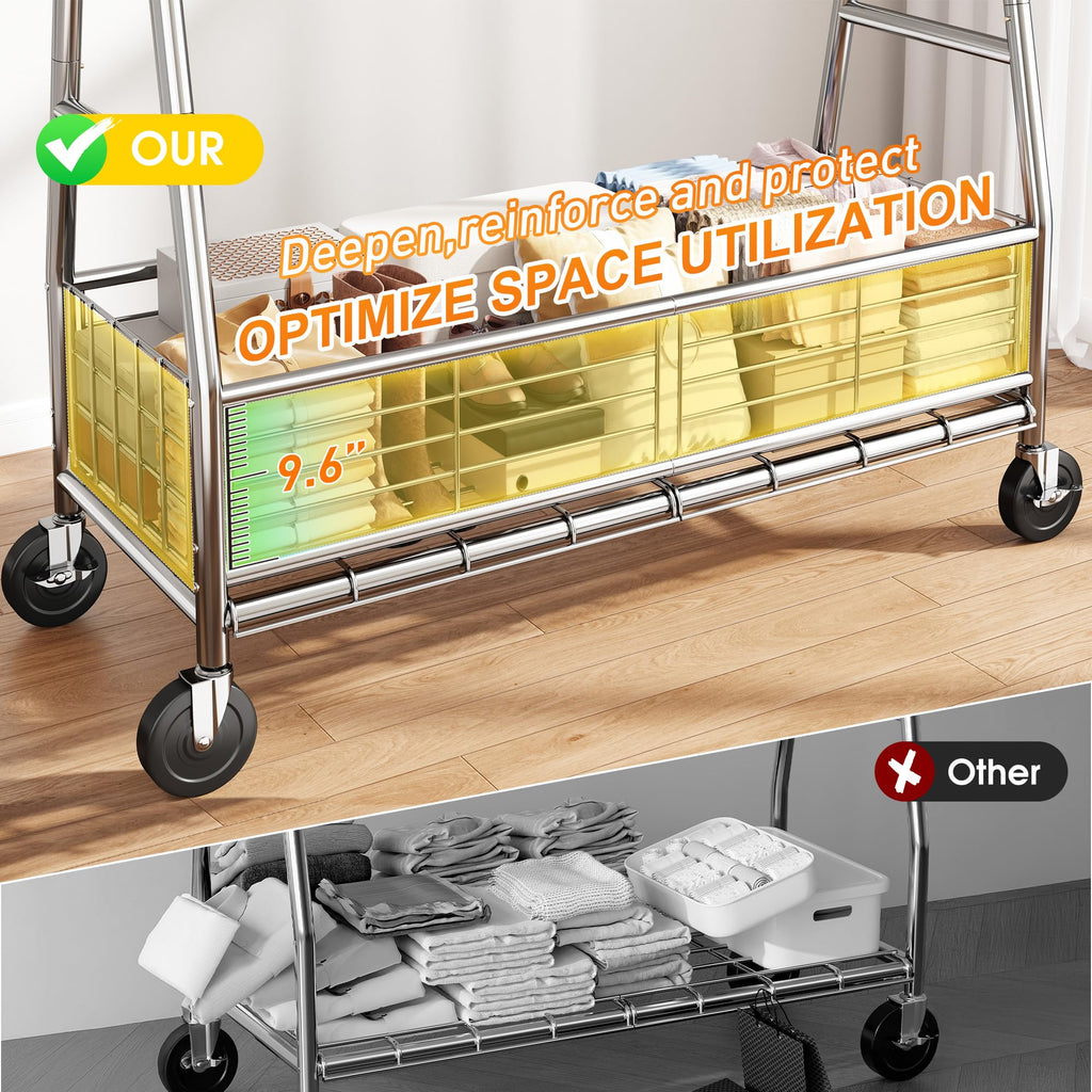 630LBS Rolling Clothes Rack, Extendable 42-65" W Clothing Rack