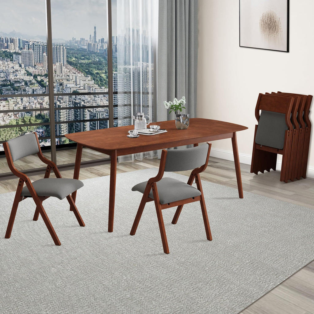 Foldable Chair with Padded Seat, Wooden Portable Folding Dining Chair W/Ergonomically Designed Back and Cushion, Easy