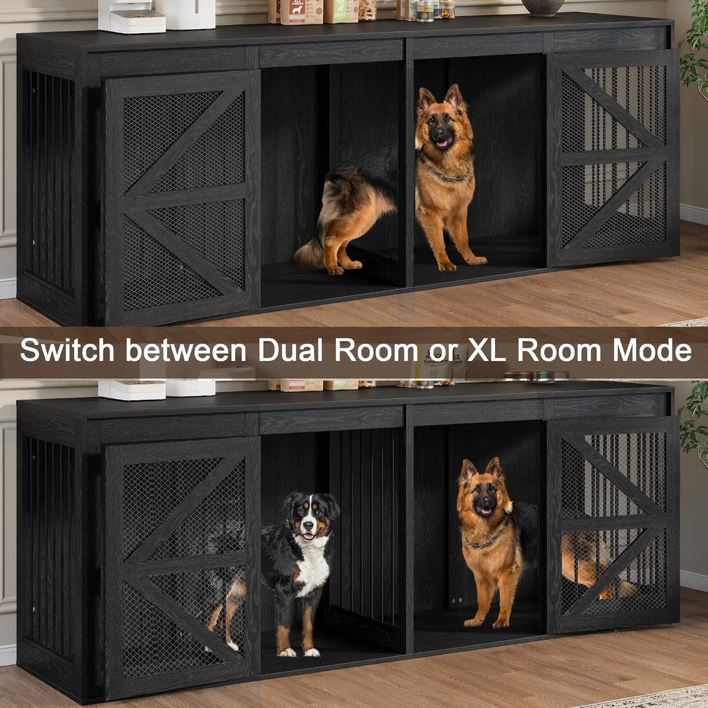 Double Dog Crate Furniture, Dog Kennel TV Stand, Black