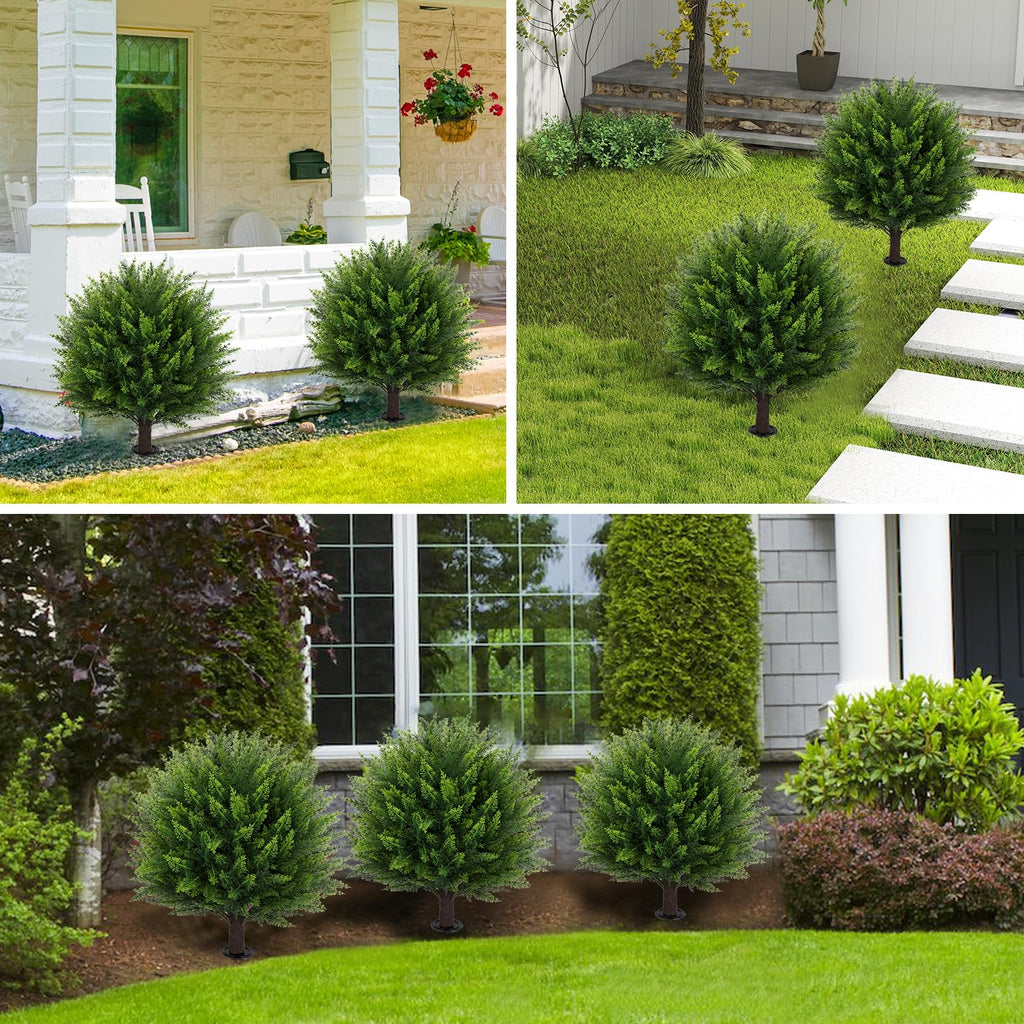 Set of 2 Artificial Cedar Topiary Ball Tree, 23" with Ground Spike