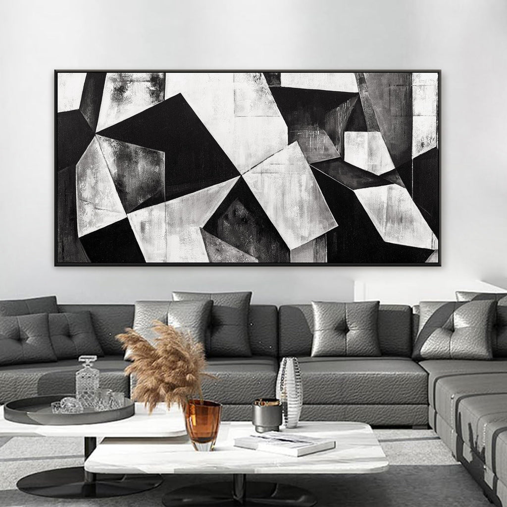 Large Framed Abstract Wall Art Geometric Block 29" X 58"