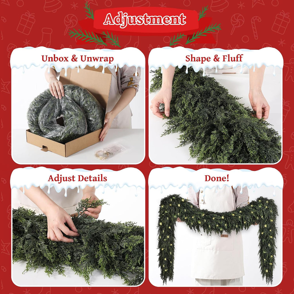 15FT Real Touch Cedar Christmas Garland with Seperate String Lights
