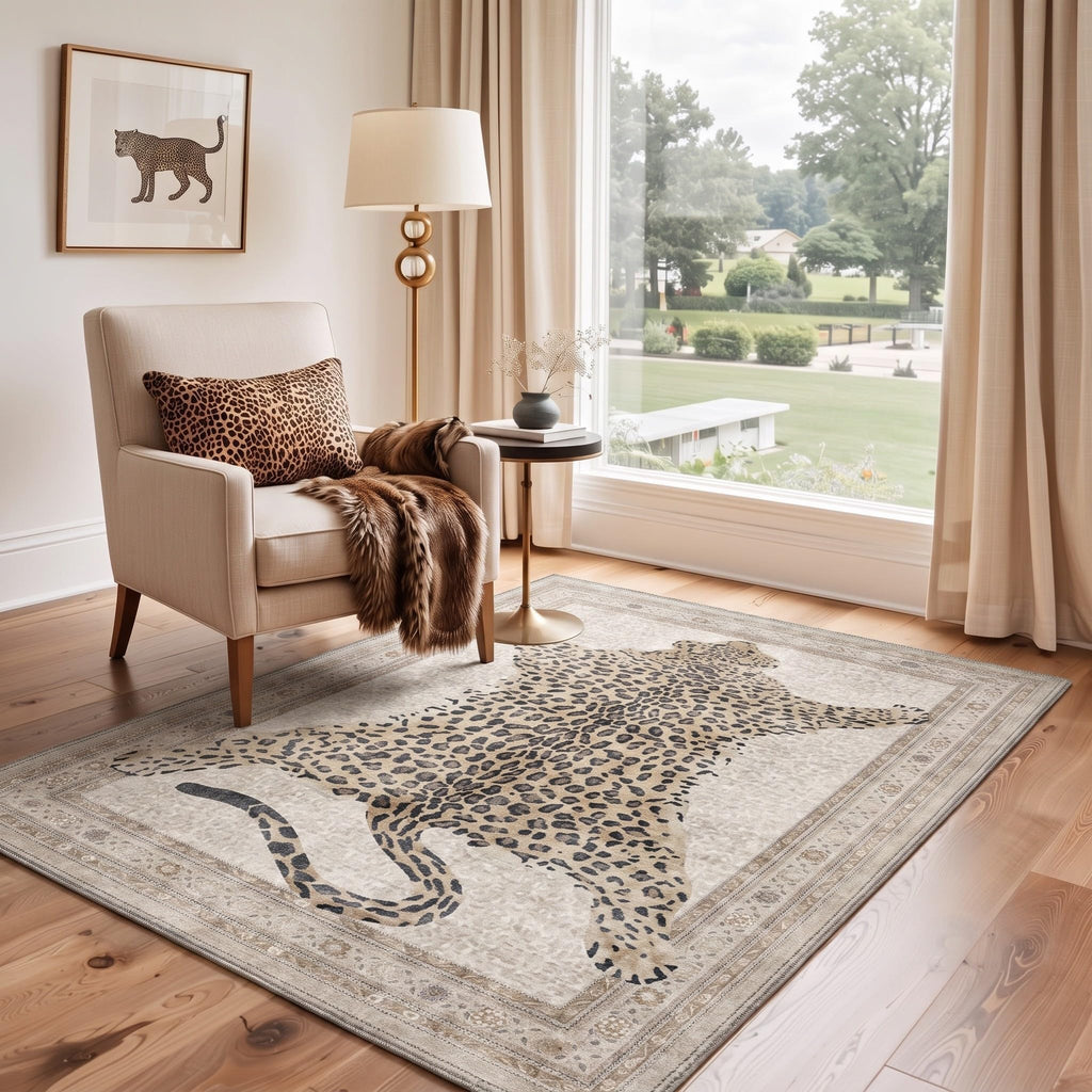 Leopard Rug 2x6 Cheetah Animal Print Rug Runner White