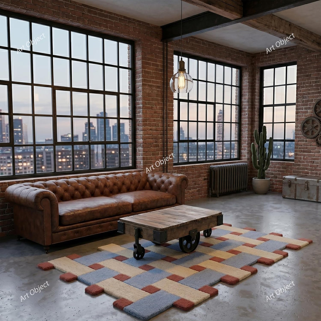 Hand Tufted Wool Area Rug, Scandinavian Abstract