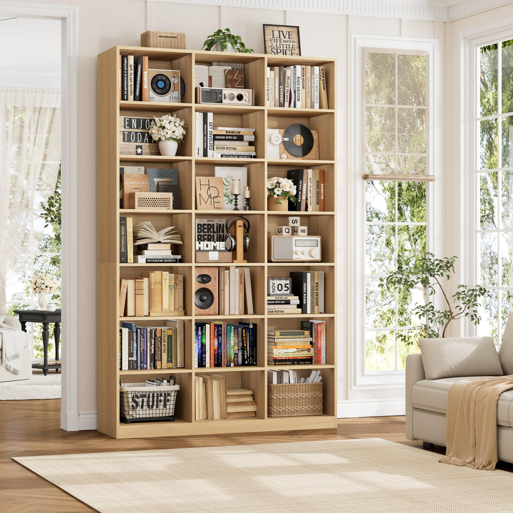 86" H Triple Wide Bookshelf and Bookcase, 7 Tier Tall Bookshelf with Storage, Large Bookcase with 21 Open Display