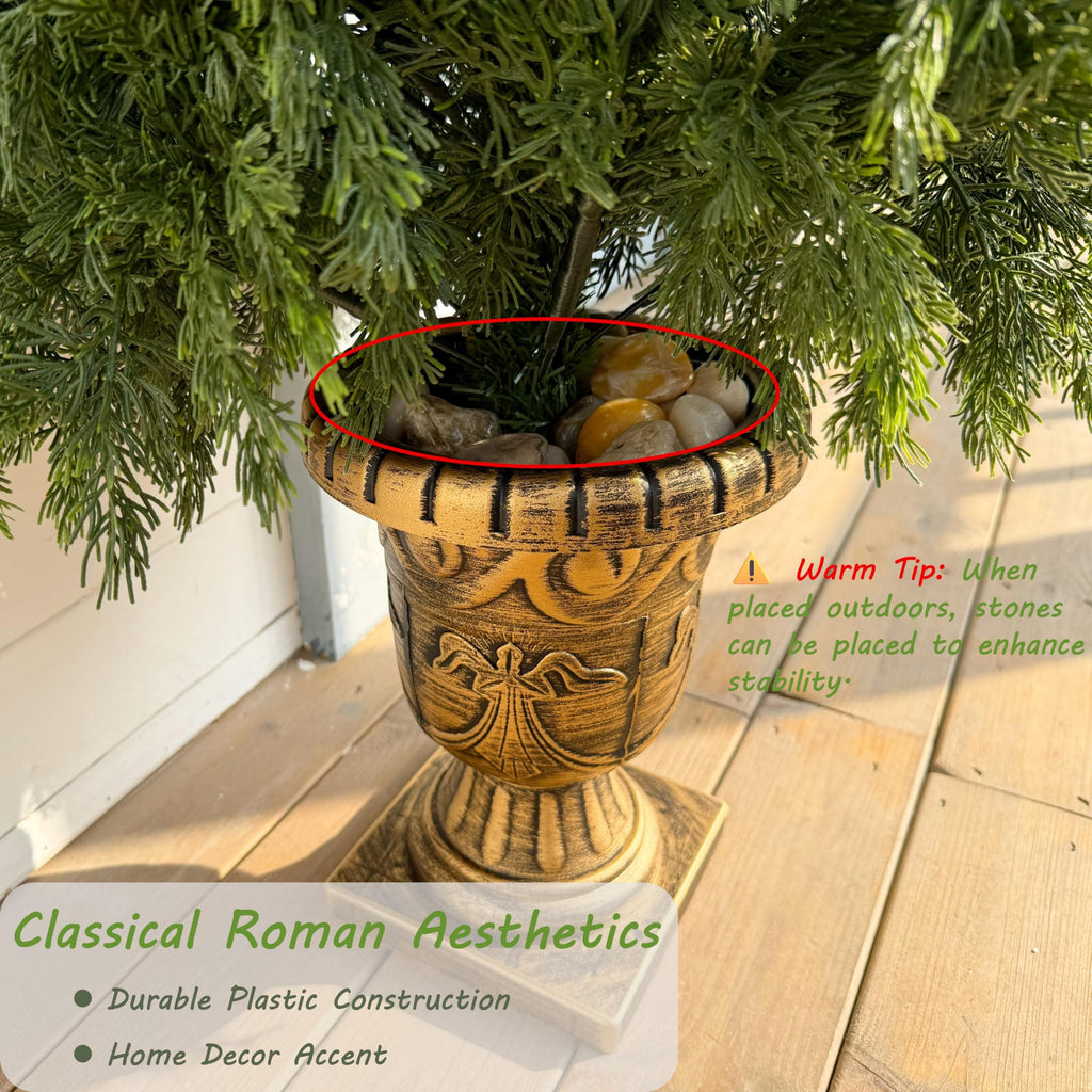 4FT UV Resistant Topiary Trees Artificial with Golden Urn Planter, 2 Set Artificial Cedar Trees for Outdoor, Faux