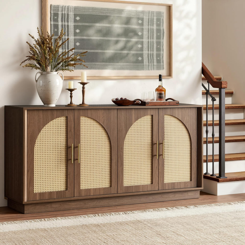 63.8" Sideboard Buffet Cabinet with Storage, Natural Walnut