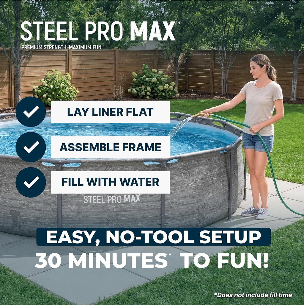 Steel Pro MAX 12' x 30" Above Ground Pool, Round Metal Frame Outdoor Swimming Pool Set with Filter Pump, Stacked