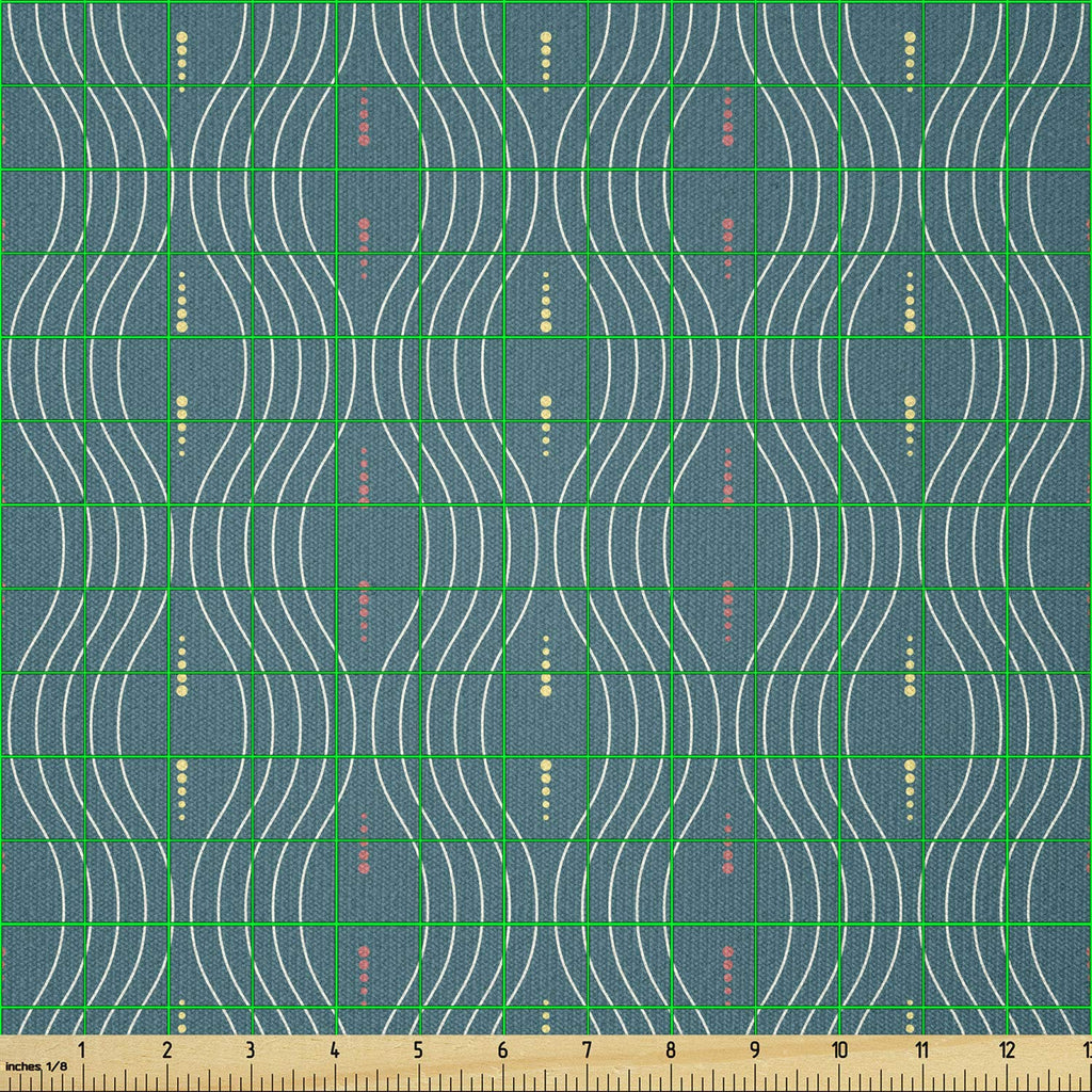 Abstract Fabric by The Yard, Modernistic Pattern with Wavy Lines and Dots, Stretch Knit Fabric for Clothing Sewing
