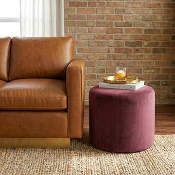 19" Wentworth Ottoman Round Soft Velvet Bench, Stationary Ottomans, Backless Chair, Footrest , Footstool Office