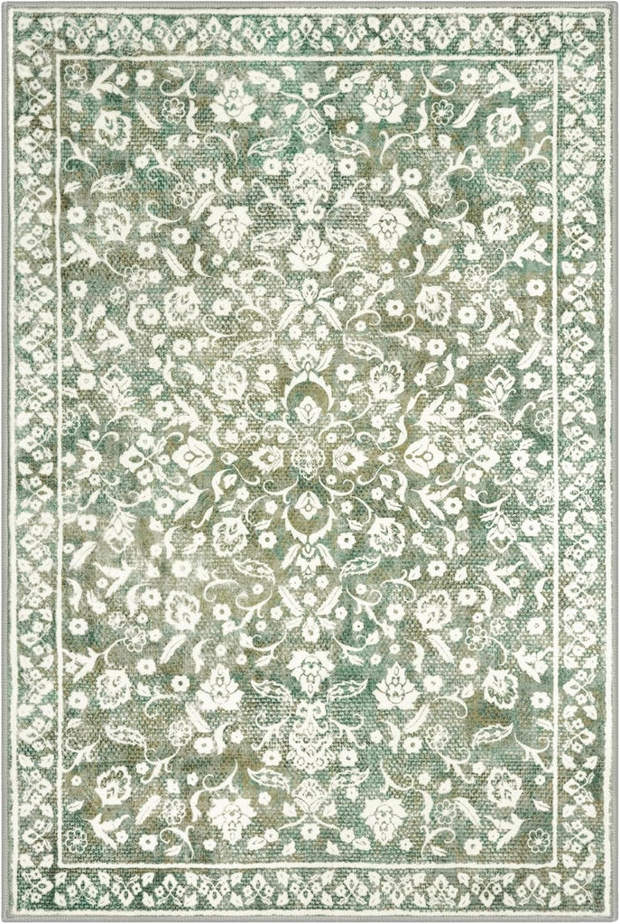 Vintage Entryway Rug Indoor, Sage Green Beige Washable Rug 2x3, Small Area Rug with Non-Slip Backing, Floral Print