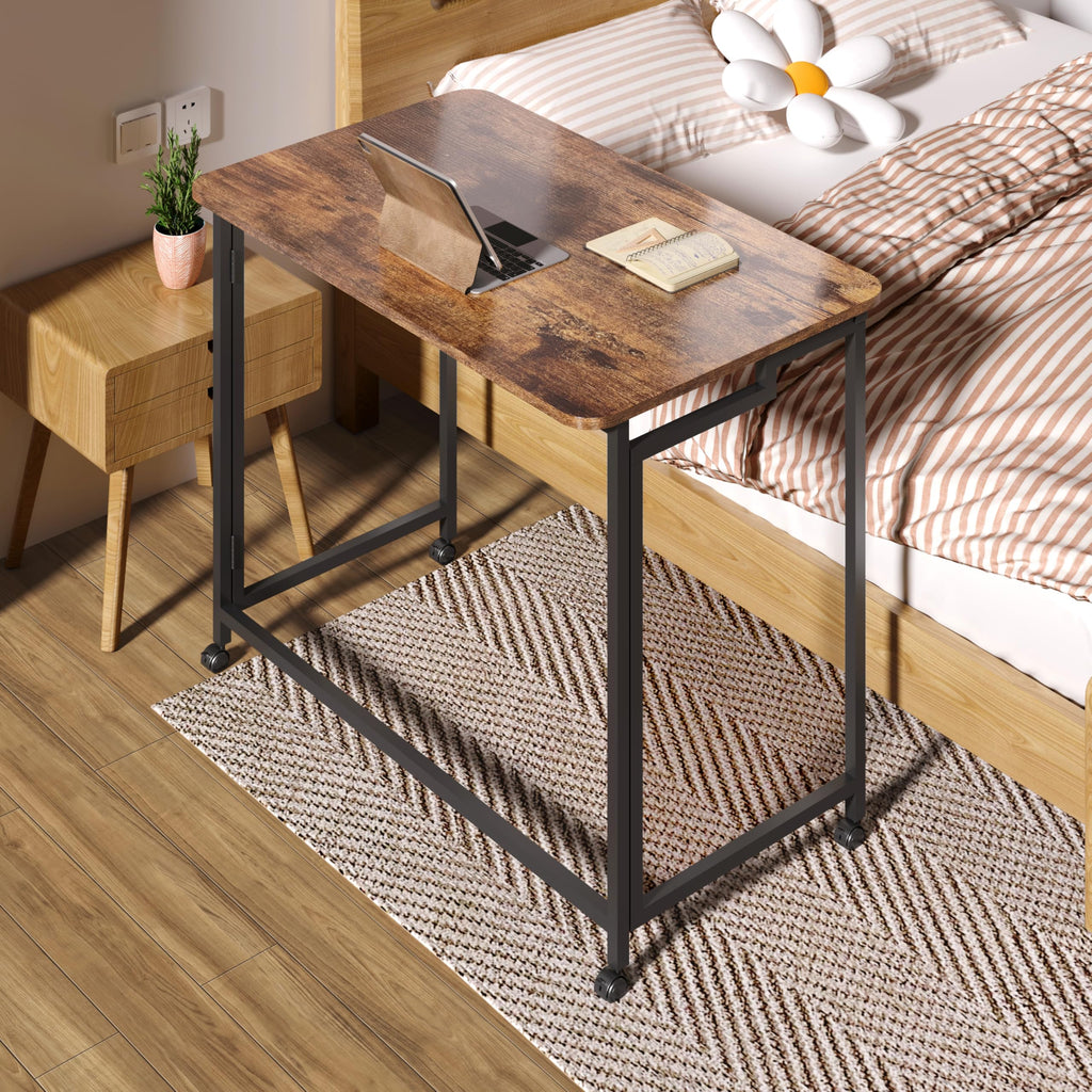27.5" Mobile Small Rolling Computer Desk, Folding Laptop Cart Table with Wheels, Portable Office Desk for Small Space