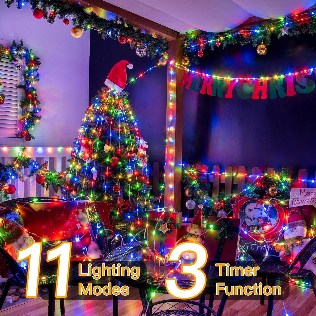 Christmas Lights Warm and Multicolor, 600LED 197FT Christmas Tree Lights IP67 Waterproof, Plug in Fairy Light with