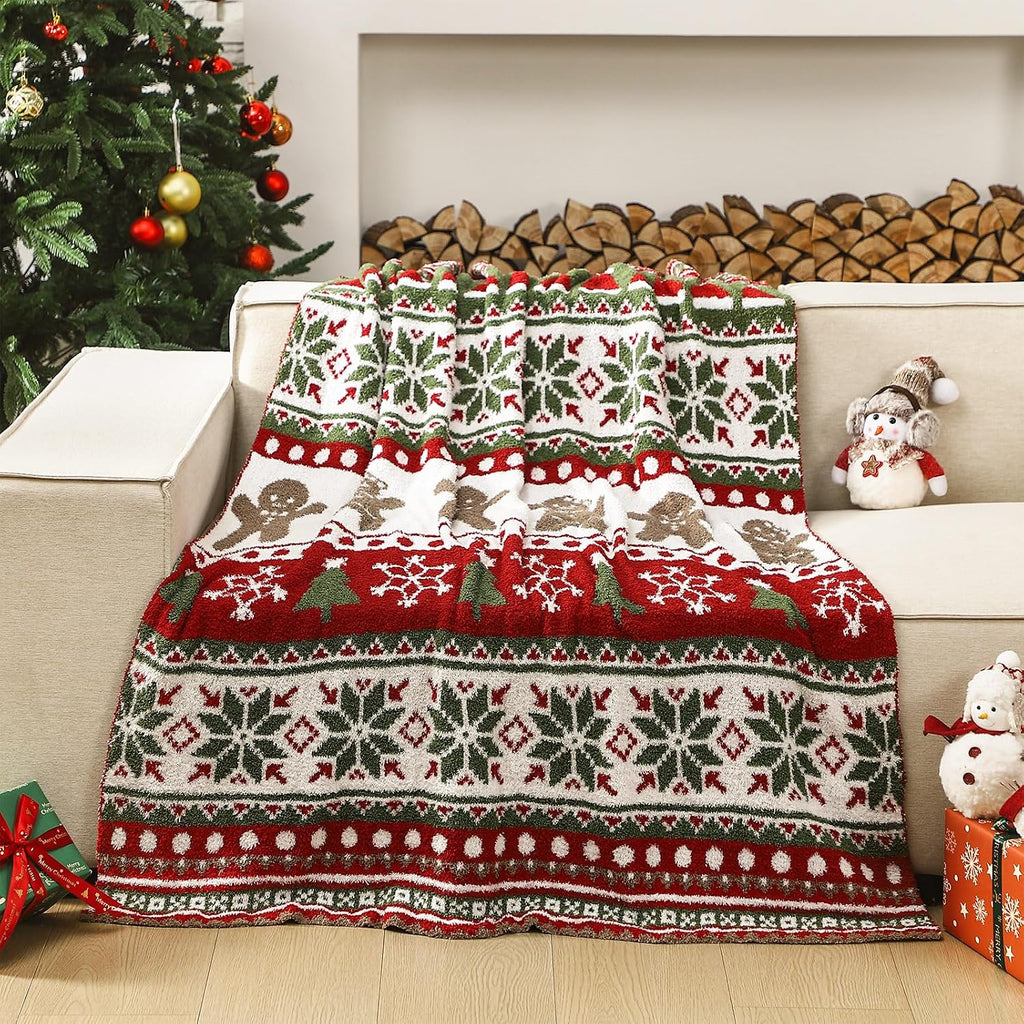 Large Chrismas Gingerbread Throw Blanket 50 x 60 Inch Soft Xmas Gingerbread Man Knit Throw Reversible Knitted Blanket