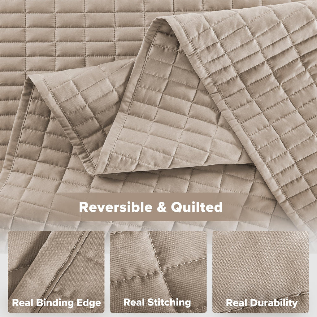 Oversized Bedspread Queen Quilt Set 3P 102x 118 Taupe