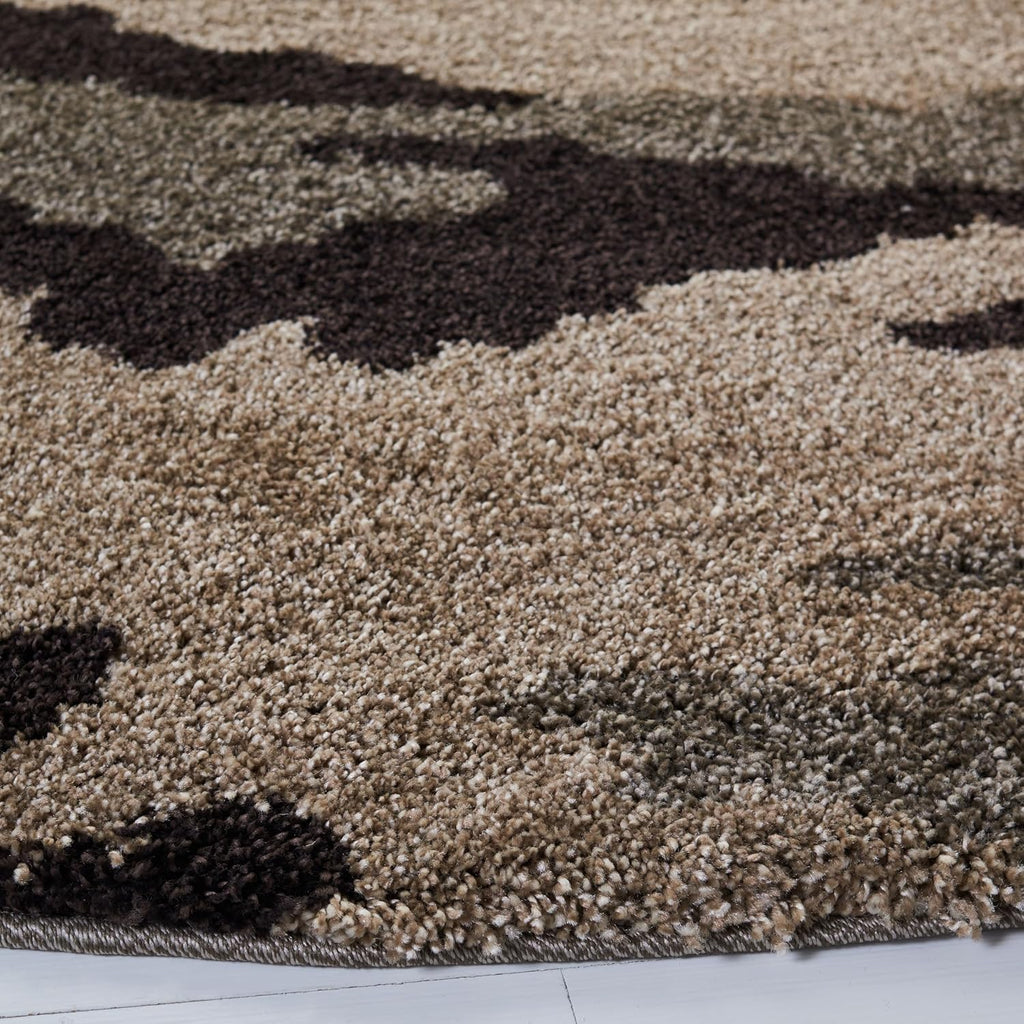 Florida Shag Collection Area Rug - 4' Square, Beige & Multi, Camouflage Design, Non-Shedding & Easy Care, 1.2-inch