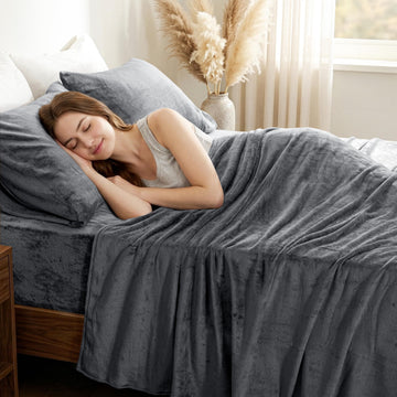 Flannel Sheets Set, Grey, 4 Pieces, 15" Deep Pocket