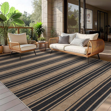 Striped Easy Jute Rug 5x7 Outdoor Patio Rug Neutral Porch Rug