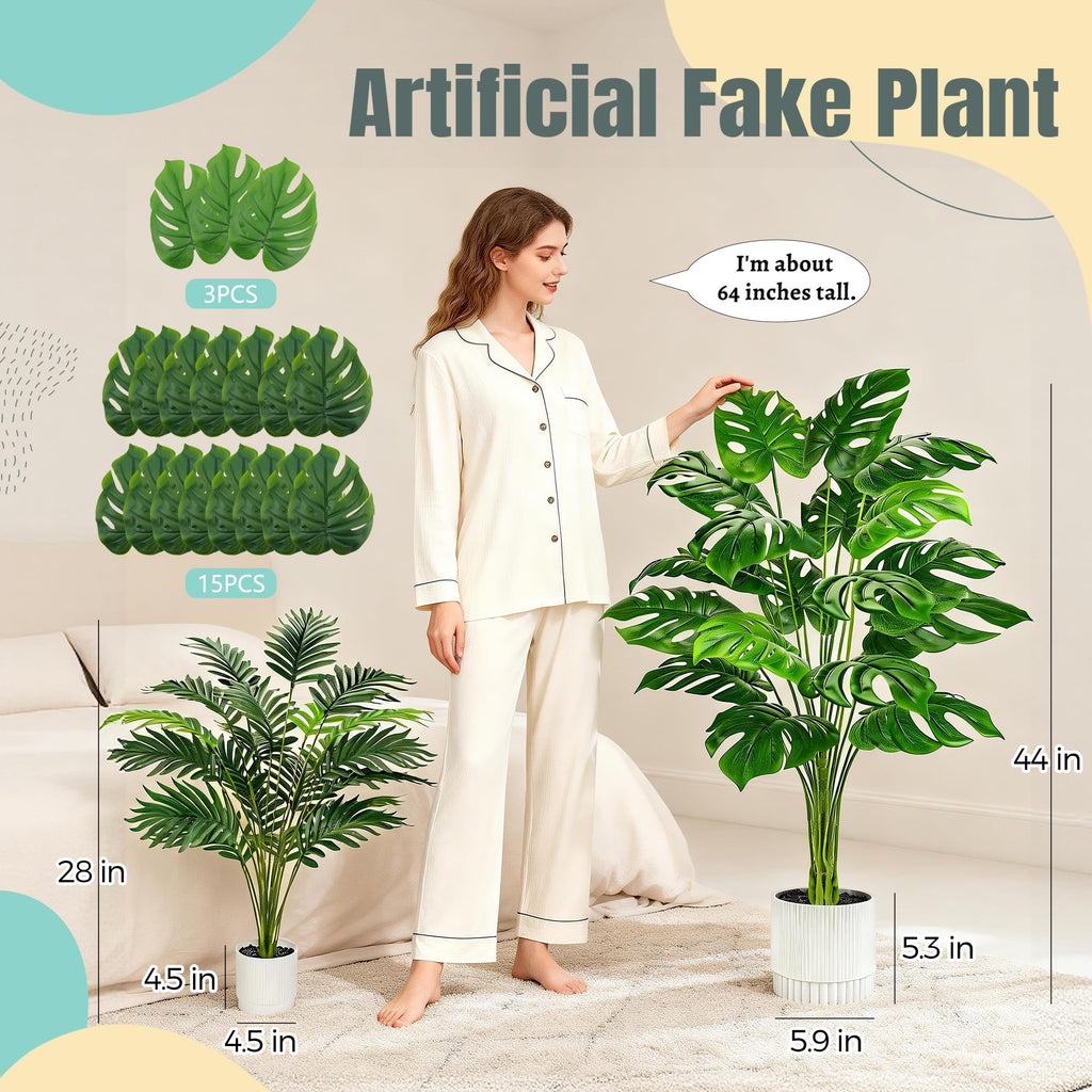 44" Artificial Plants Indoor, Monstera Floor Plant in White Pot