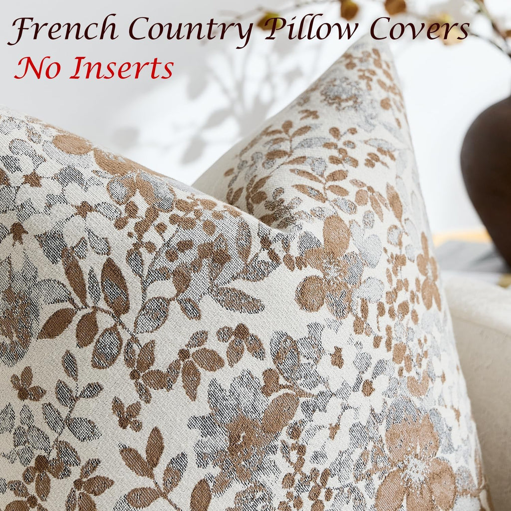 Vintage Floral Euro Sham Covers 26x26 Pack of 2 Country Farmhouse Accents Chenille Jacquad Decorative Square Throw