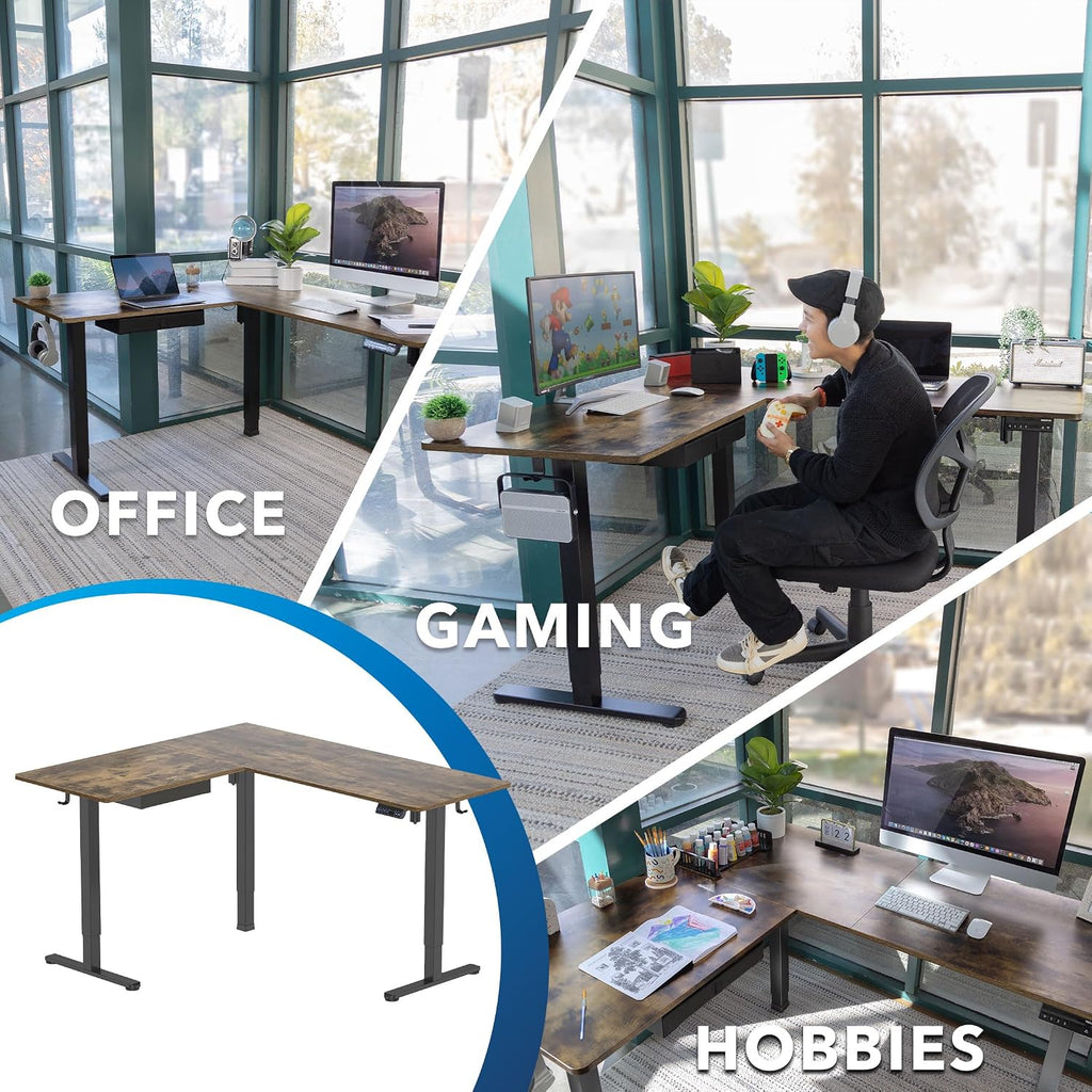 L Shaped Standing Desk 63" - Large Electric Corner Standing Desk, Height Adjustable Dual Motor Raises from 28.3" to