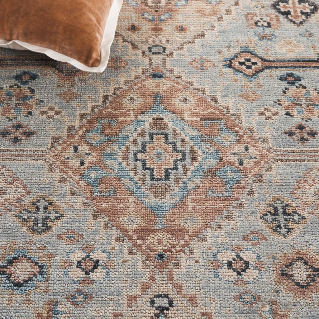 Samarkand 8' x 10' Light Blue/Beige Hand-Knotted Traditional Oriental Premium Wool Dining Area Rug