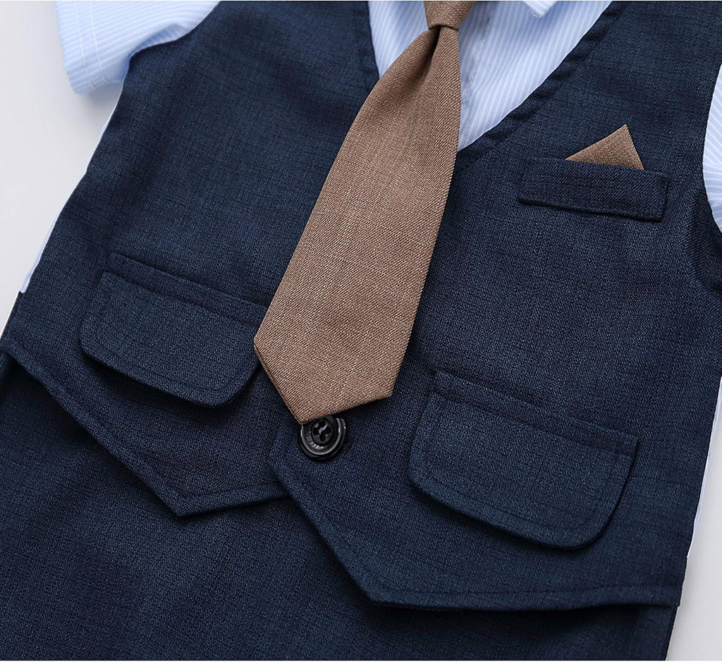 Baby Boy Gentleman White Shirt Waistcoat Bowtie Tuxedo Onesie Jumpsuit Overall Romper