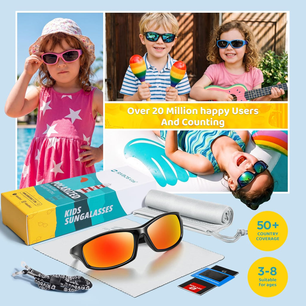 Kids Sunglasses Polarized UV400 TPE with Strap for Boys Girls RBK037